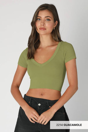 V Neck Crop Tee: White