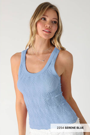Reversible Lace Textured Tank Top:Deep Sea Blue