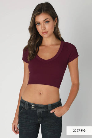 V Neck Crop Tee: White