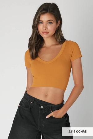 V Neck Crop Tee: White