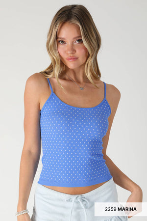 White Polka Dot Strap Cami: Deep Sea Blue