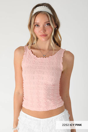 Floral Edge Top: Deep Sea Blue