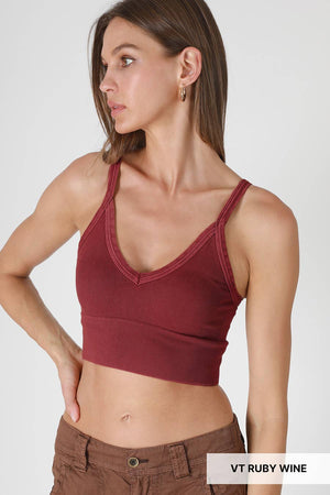 Vintage Ribbed V-Neck Bra Top: Vintage Black