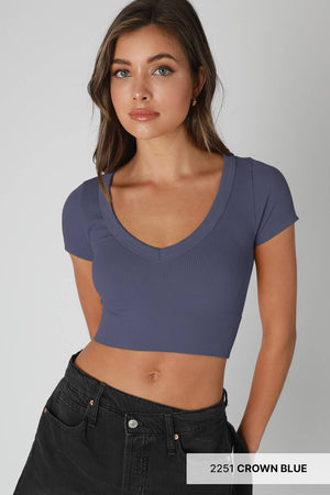 V Neck Crop Tee: White