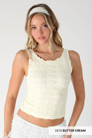 Floral Edge Top: Milk Tea