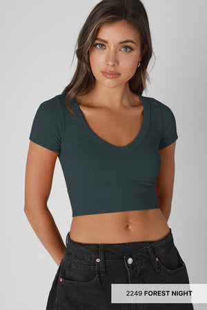 V Neck Crop Tee: White