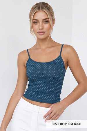 White Polka Dot Strap Cami: Deep Sea Blue