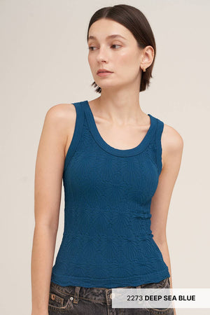 Reversible Lace Textured Tank Top:Deep Sea Blue