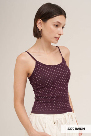 White Polka Dot Strap Cami: Earth Olive