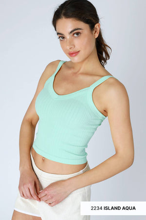Deep V Neck Ribbed Top: Bluebird