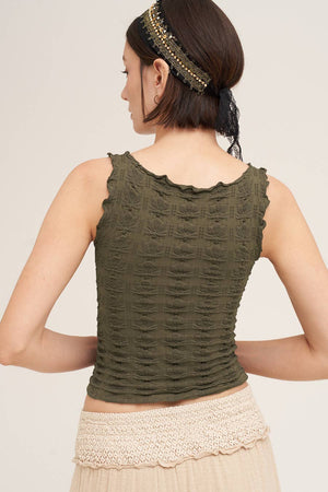 Floral Edge Top: Deep Sea Blue
