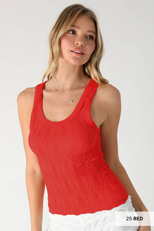 Reversible Lace Textured Tank Top:Earth Olive