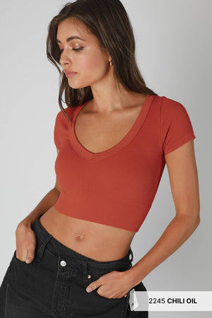 V Neck Crop Tee: White