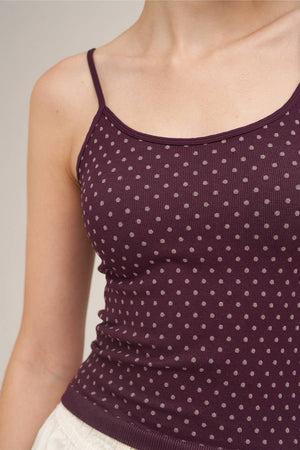 White Polka Dot Strap Cami: Earth Olive