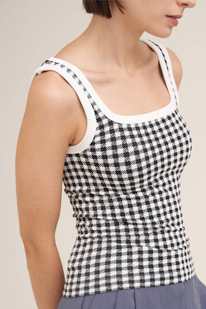 Checked Square Neck Top: Earth Olive