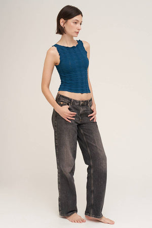 Floral Edge Top: Milk Tea