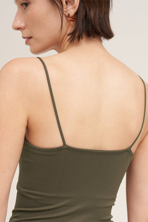 Clean Line V Neck Cami:Earth Olive
