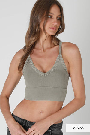 Vintage Ribbed V-Neck Bra Top: Vintage Rain Forest