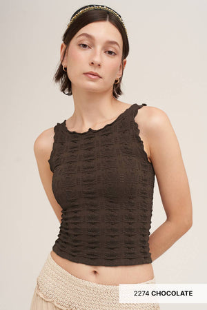 Floral Edge Top: Deep Sea Blue