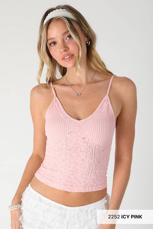 Textured Lace Cami:Dusty Teal