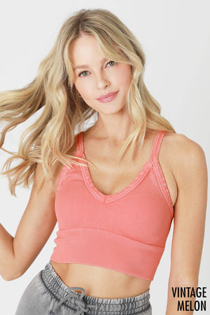 Vintage Ribbed V-Neck Bra Top: Vintage Black