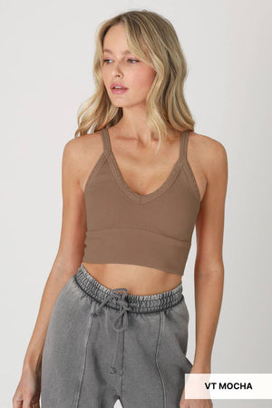 Vintage Ribbed V-Neck Bra Top: Vintage Black