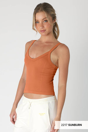 Deep V Neck Ribbed Top: Desert Flowers