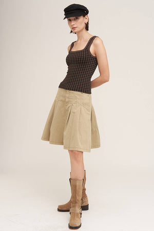 Checked Square Neck Top: Gunmetal