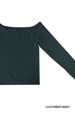 Waffle Off Shoulder LS Top: White