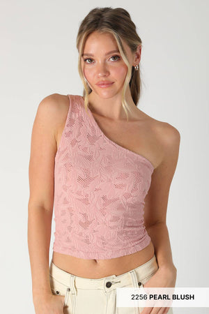 Textured Lace One Shoulder Top: Terracotta