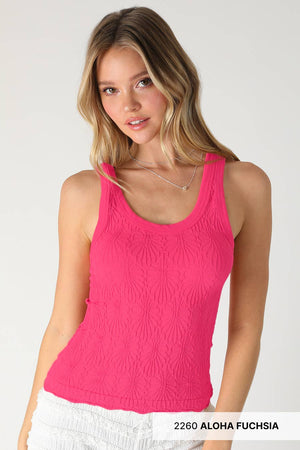 Reversible Lace Textured Tank Top:Deep Sea Blue