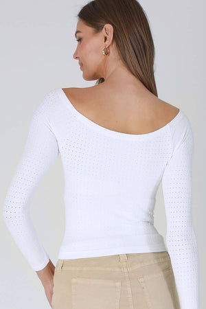Waffle Off Shoulder LS Top: Black