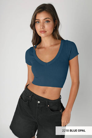V Neck Crop Tee: White
