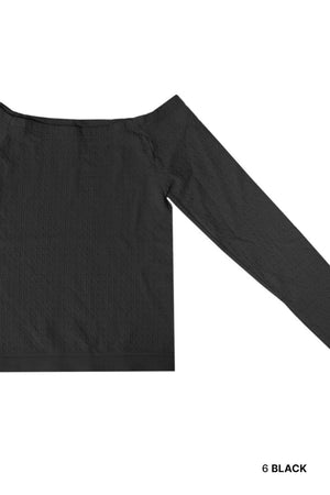 Waffle Off Shoulder LS Top: Black