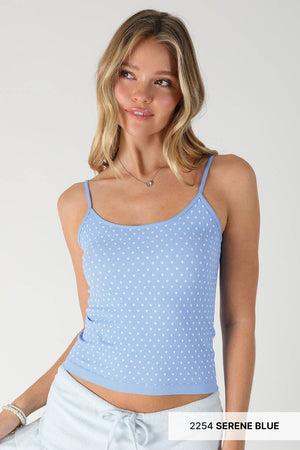 White Polka Dot Strap Cami: Deep Sea Blue