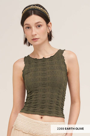 Floral Edge Top: Deep Sea Blue