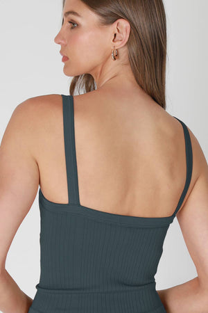 Deep V Neck Ribbed Top: White