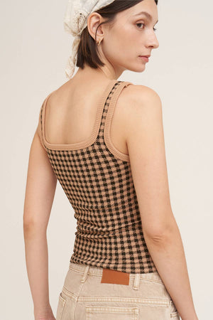 Checked Square Neck Top: Gunmetal