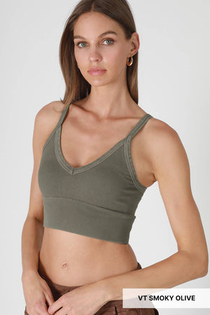Vintage Ribbed V-Neck Bra Top: Vintage Black