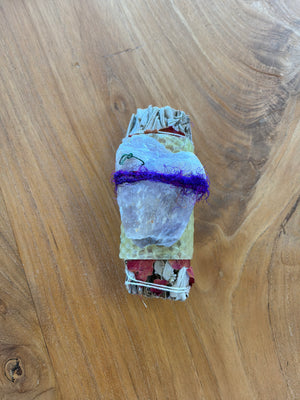 Beeswax Wrapped Sage Smudge with Rose & Crystal