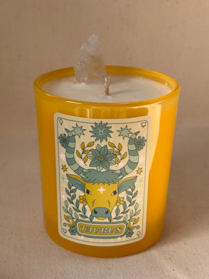 Sun Sign Zodiac Candle with Clear Quartz