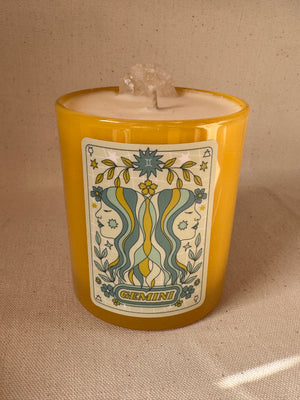 Sun Sign Zodiac Candle with Clear Quartz