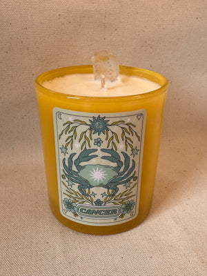 Sun Sign Zodiac Candle with Clear Quartz