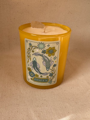 Sun Sign Zodiac Candle with Clear Quartz