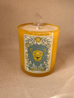 Sun Sign Zodiac Candle with Clear Quartz