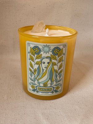 Sun Sign Zodiac Candle with Clear Quartz