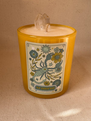 Sun Sign Zodiac Candle with Clear Quartz