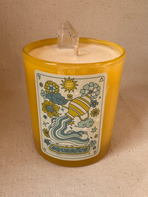 Sun Sign Zodiac Candle with Clear Quartz