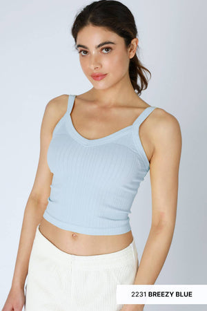 Deep V Neck Ribbed Top: White