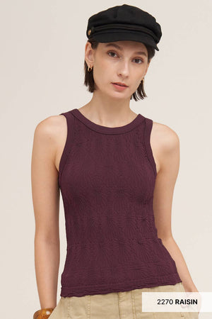 Reversible Lace Textured Tank Top:Black